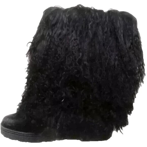 Bearpaw Boetis II Black Curly Lamb Fur Sheepskin Lined Mongolian Sherpa Boots 7 - Picture 4 of 9